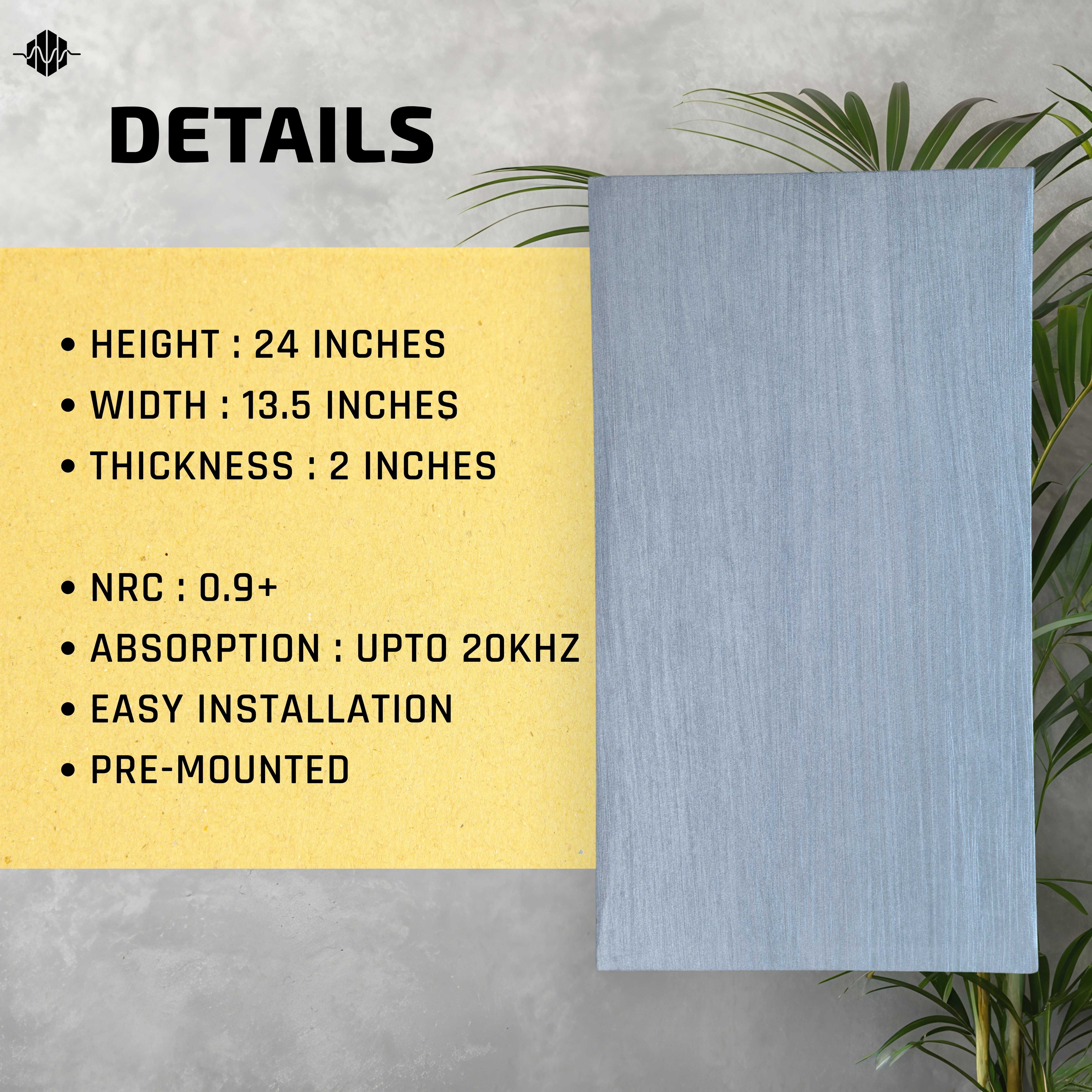 Artiqtone Audio Labs - Rockwool Acoustic Sound Proofing Panels - GREY | 24" x 13.5" x 2" | NRC - 0.9