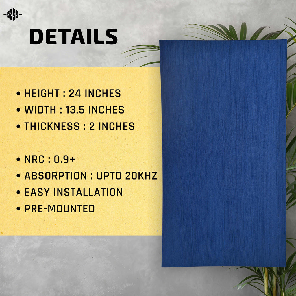 Artiqtone Audio Labs - Rockwool Acoustic Sound Proofing Panels - ROYAL BLUE | 24" x 13.5" x 2" | NRC - 0.9